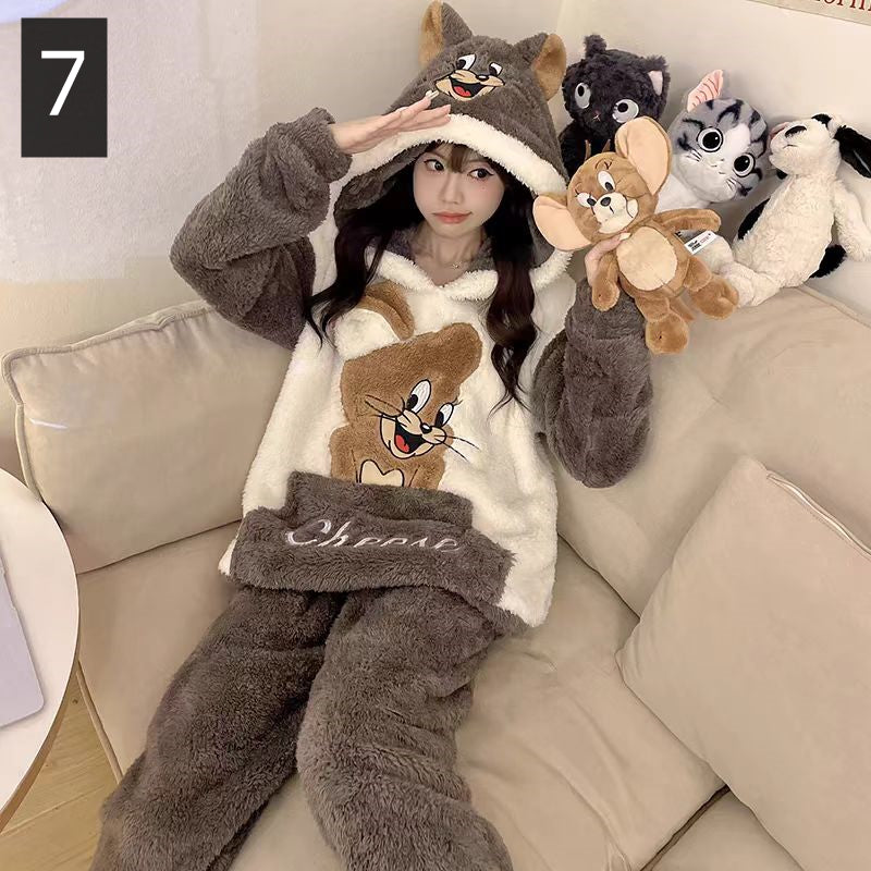 【ホーム・生活】秋冬厚手裏起毛上下セットルームウェアパジャマG24554