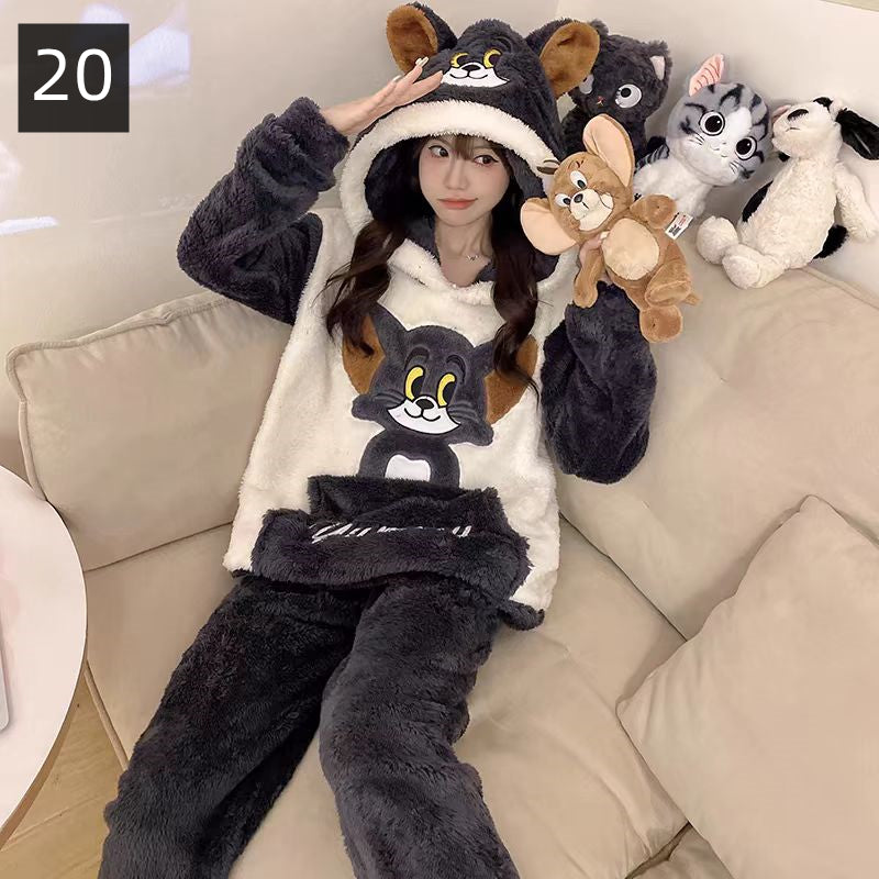 【ホーム・生活】秋冬厚手裏起毛上下セットルームウェアパジャマG24554