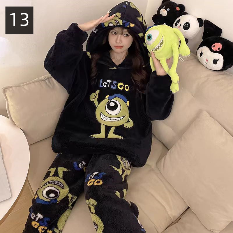 【ホーム・生活】秋冬厚手裏起毛上下セットルームウェアパジャマG24554