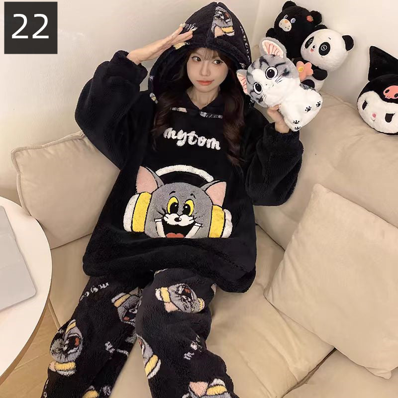 【ホーム・生活】秋冬厚手裏起毛上下セットルームウェアパジャマG24554