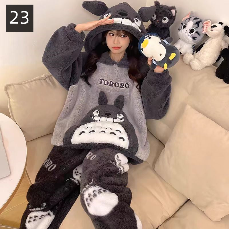 【ホーム・生活】秋冬厚手裏起毛上下セットルームウェアパジャマG24554