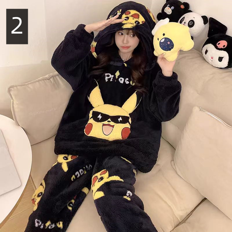 【ホーム・生活】秋冬厚手裏起毛上下セットルームウェアパジャマG24554