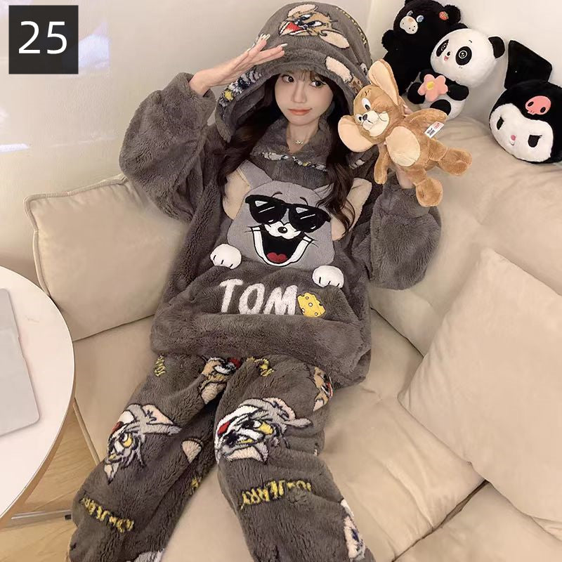 【ホーム・生活】秋冬厚手裏起毛上下セットルームウェアパジャマG24554