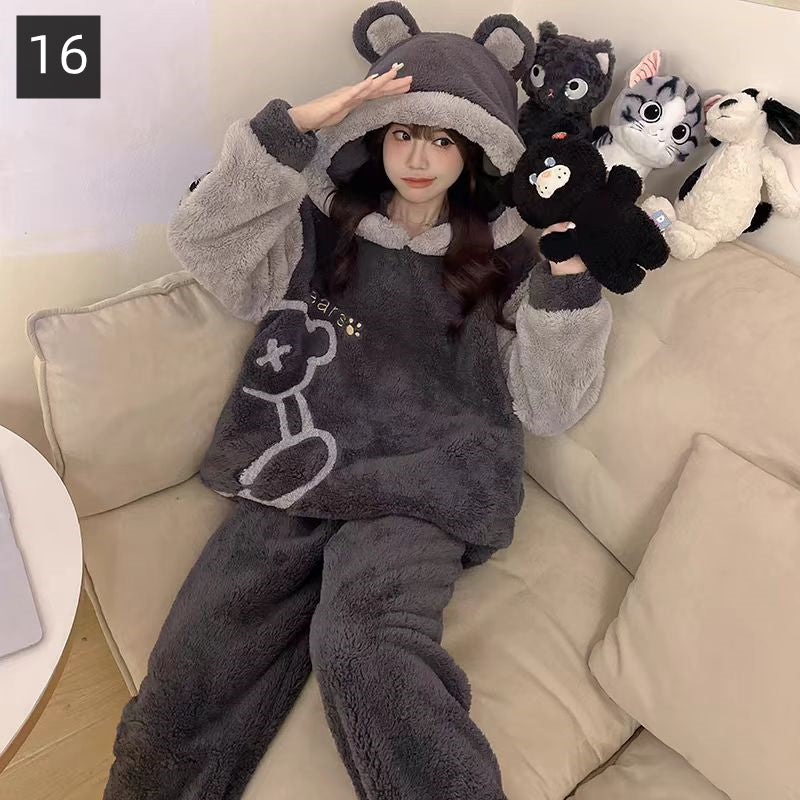 【ホーム・生活】秋冬厚手裏起毛上下セットルームウェアパジャマG24554