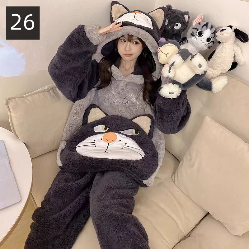 【ホーム・生活】秋冬厚手裏起毛上下セットルームウェアパジャマG24554