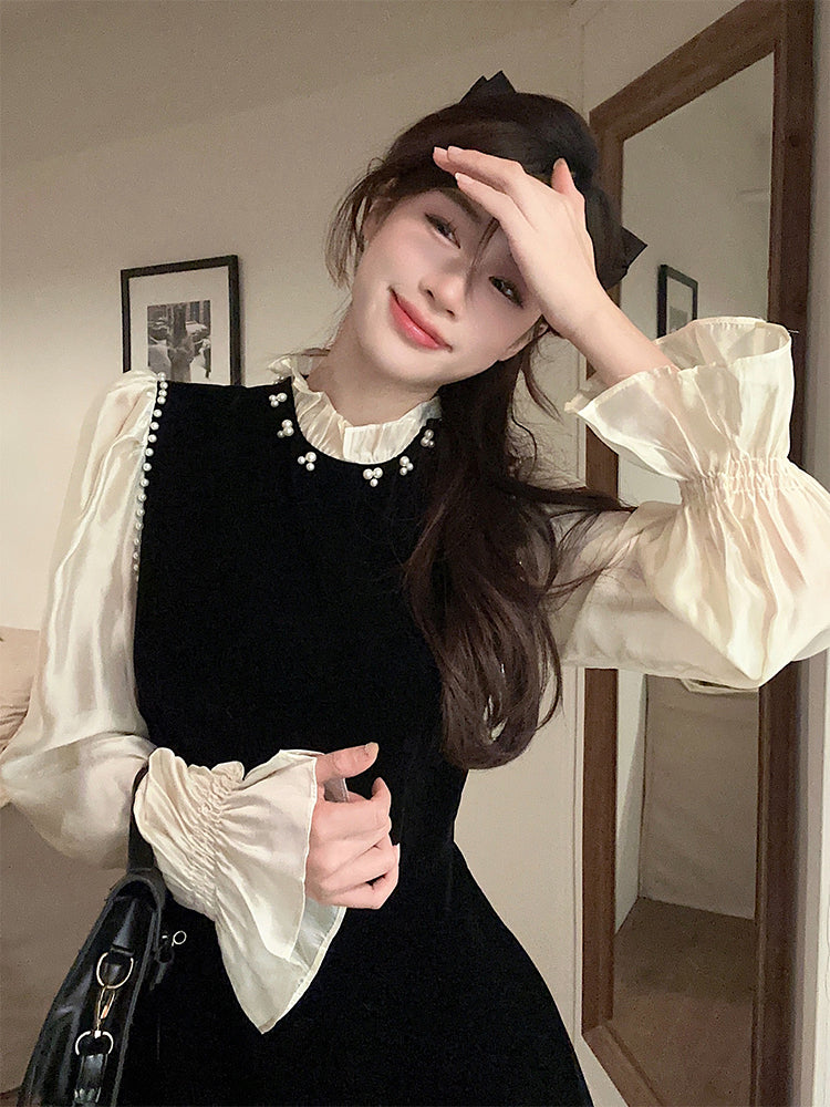 【dress】デザイン切り替えビーズワンピースG24566