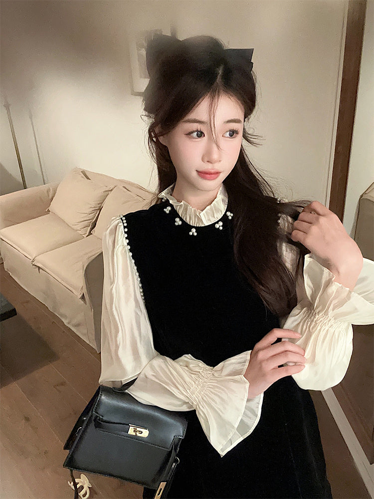 【dress】デザイン切り替えビーズワンピースG24566