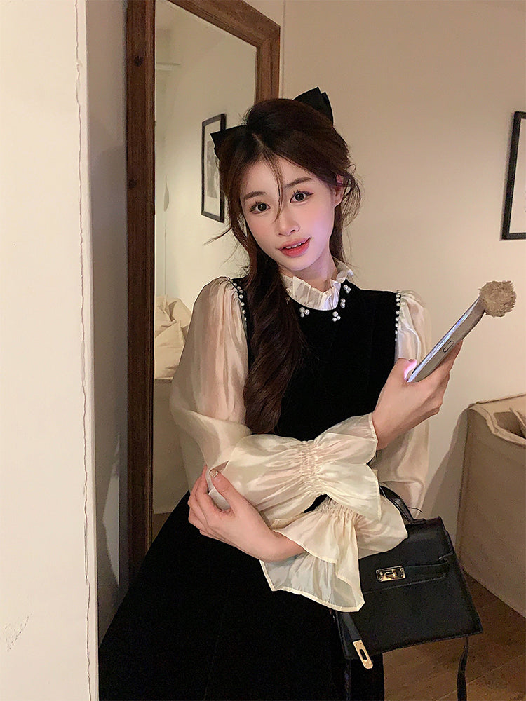 【dress】デザイン切り替えビーズワンピースG24566