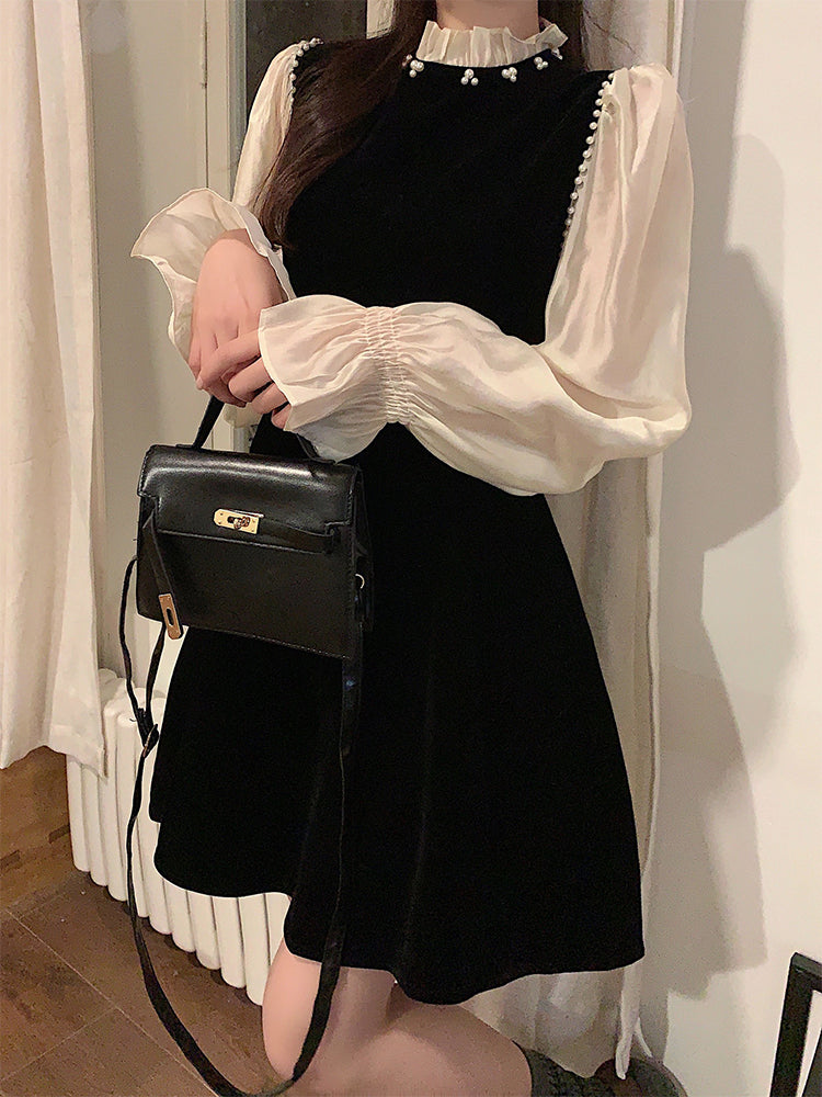 【dress】デザイン切り替えビーズワンピースG24566