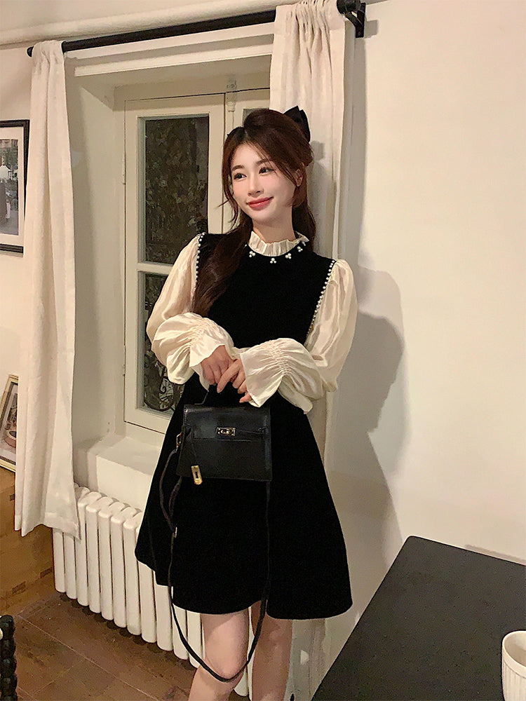 【dress】デザイン切り替えビーズワンピースG24566