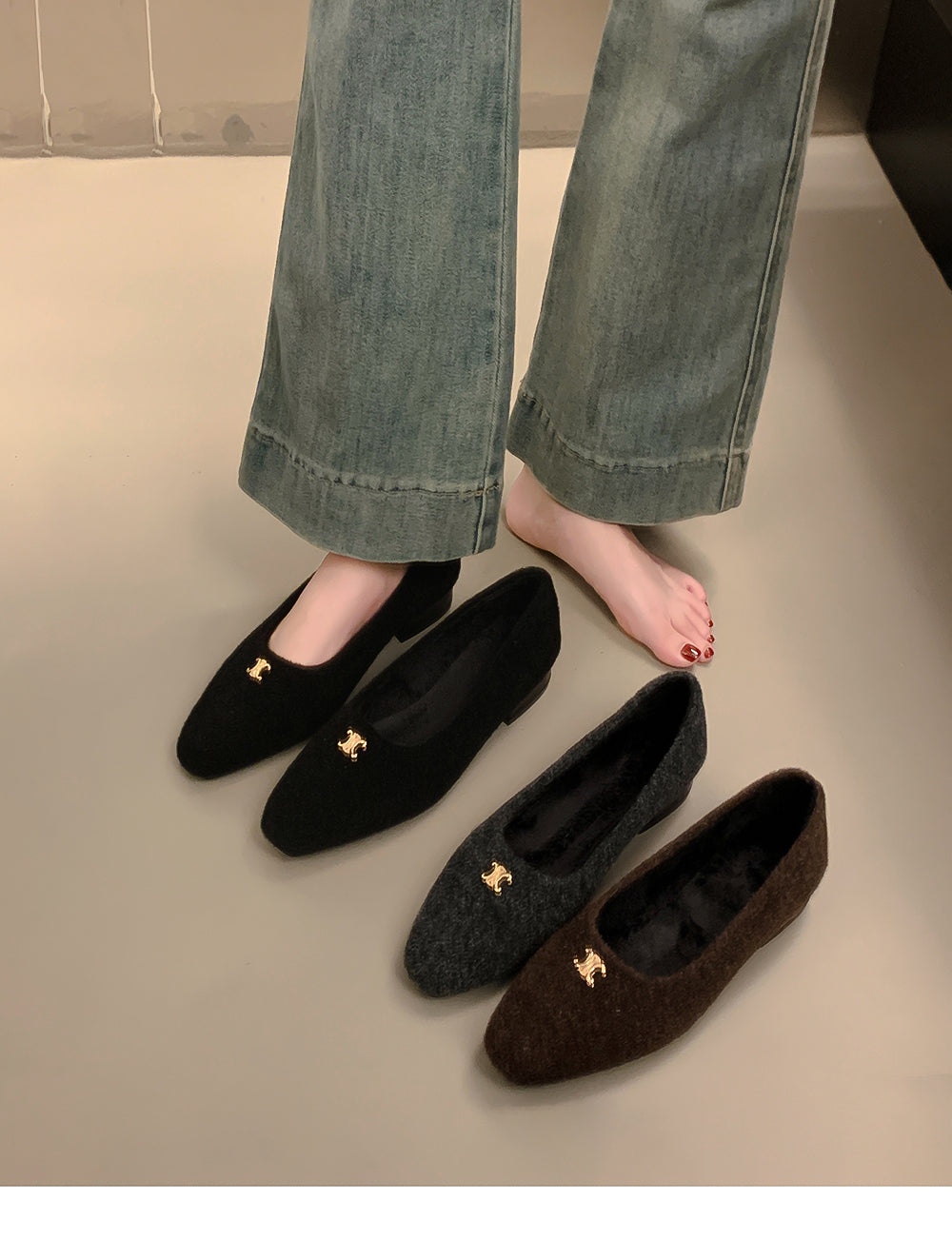 【shoes】3色秋冬裏起毛フラットシューズG24568