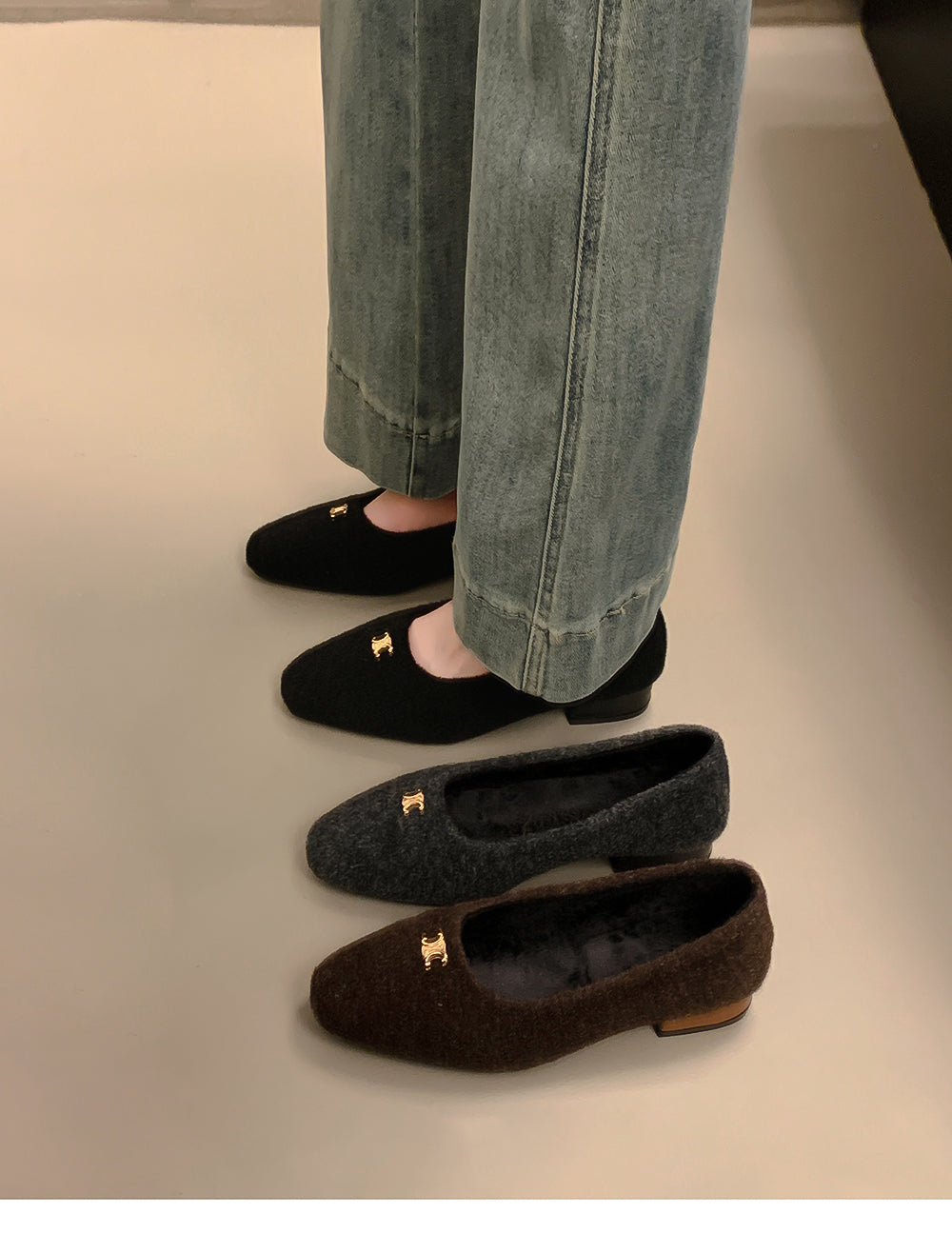 【shoes】3色秋冬裏起毛フラットシューズG24568