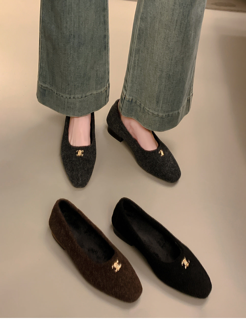 【shoes】3色秋冬裏起毛フラットシューズG24568