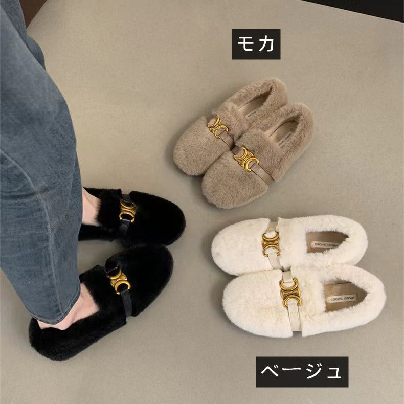 【shoes】秋冬裏起毛フラットシューズG24572