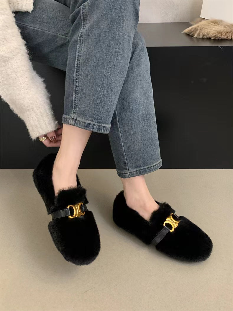 【shoes】秋冬裏起毛フラットシューズG24572