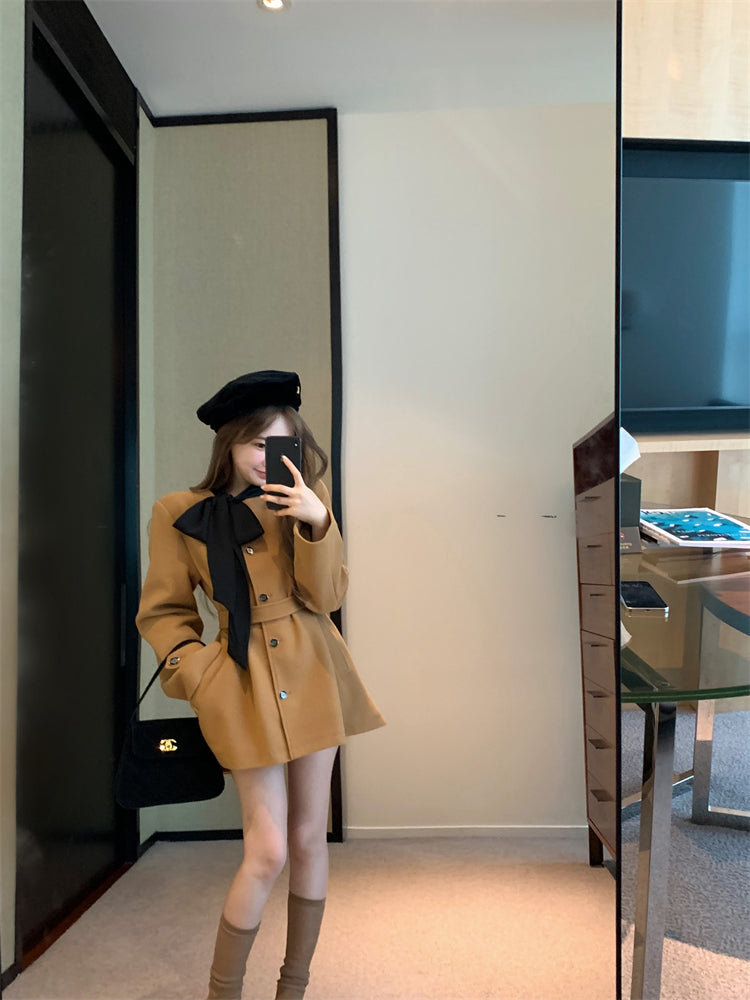 【outer】リボンラシャ生地コートG24576