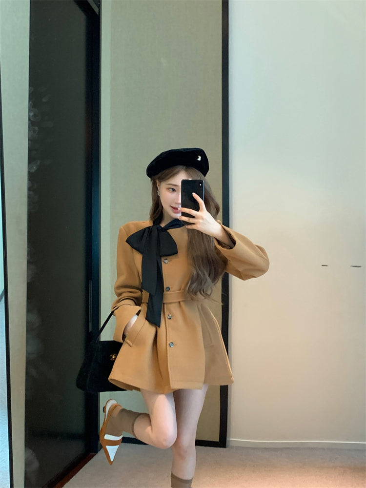 【outer】リボンラシャ生地コートG24576