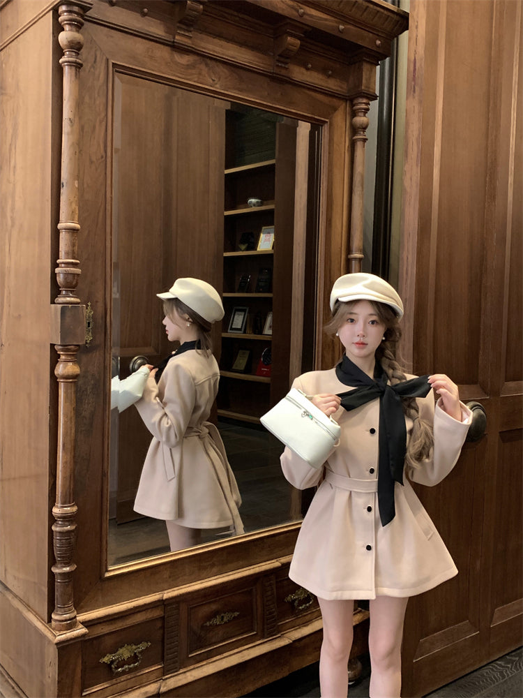 【outer】リボンラシャ生地コートG24576