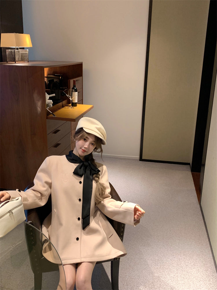 【outer】リボンラシャ生地コートG24576