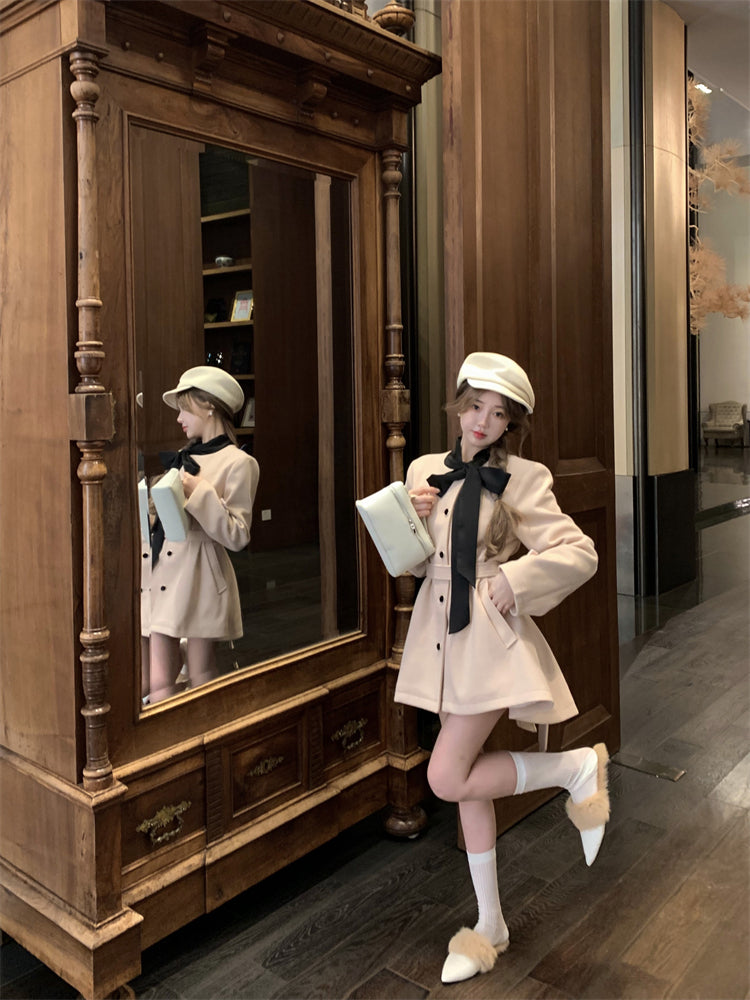 【outer】リボンラシャ生地コートG24576