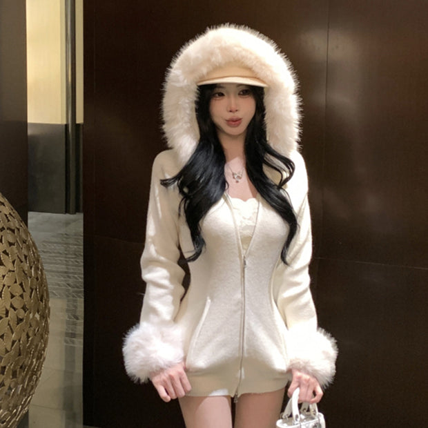 【outer】秋冬フード付きニットカーディガンG24580