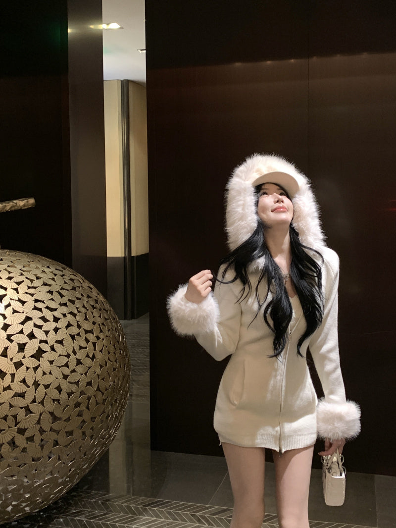 【outer】秋冬フード付きニットカーディガンG24580