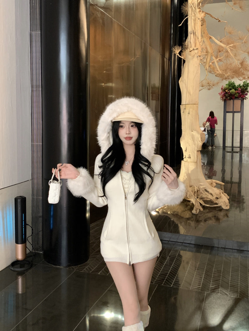 【outer】秋冬フード付きニットカーディガンG24580