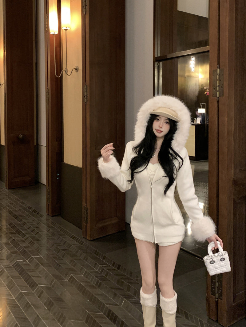 【outer】秋冬フード付きニットカーディガンG24580