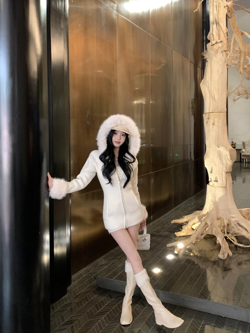 【outer】秋冬フード付きニットカーディガンG24580