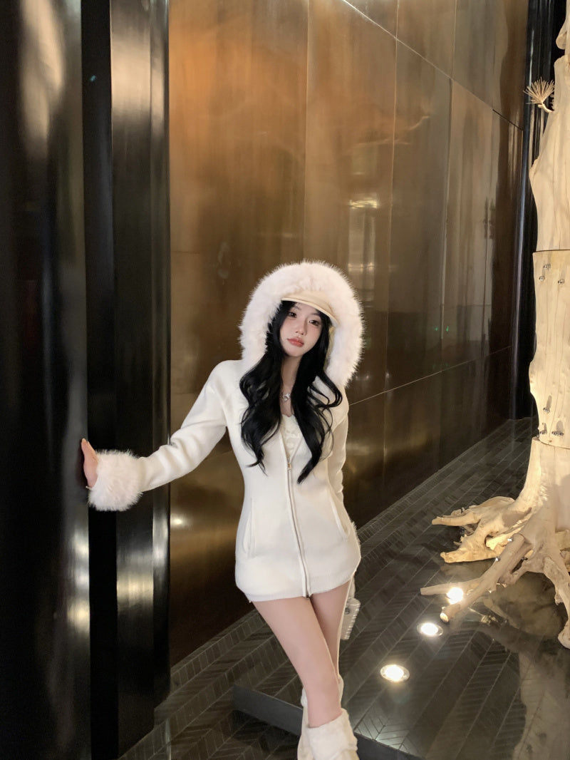 【outer】秋冬フード付きニットカーディガンG24580