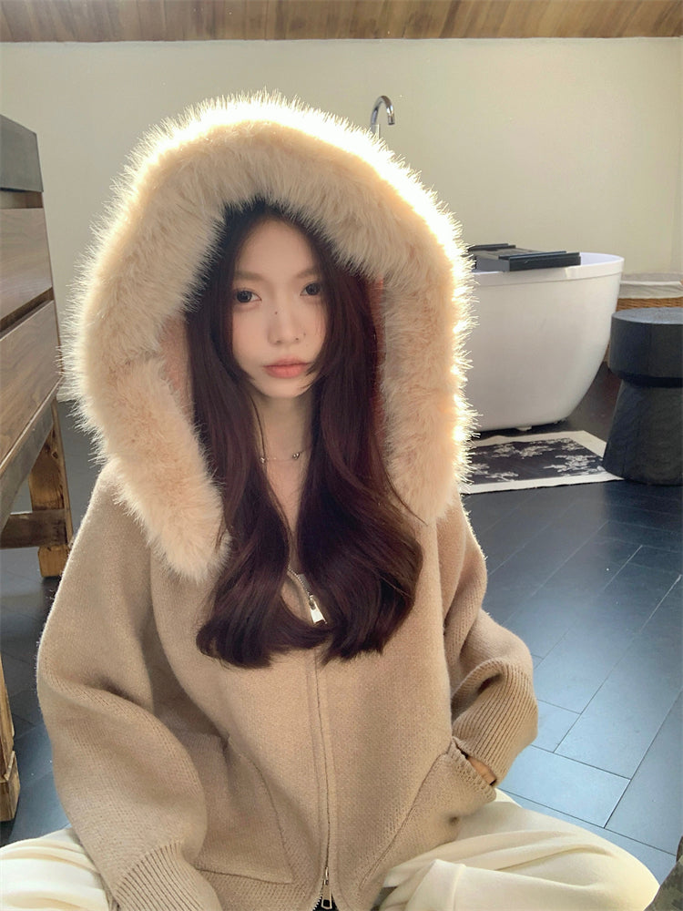 【outer】秋冬フード付きニットカーディガンG24582