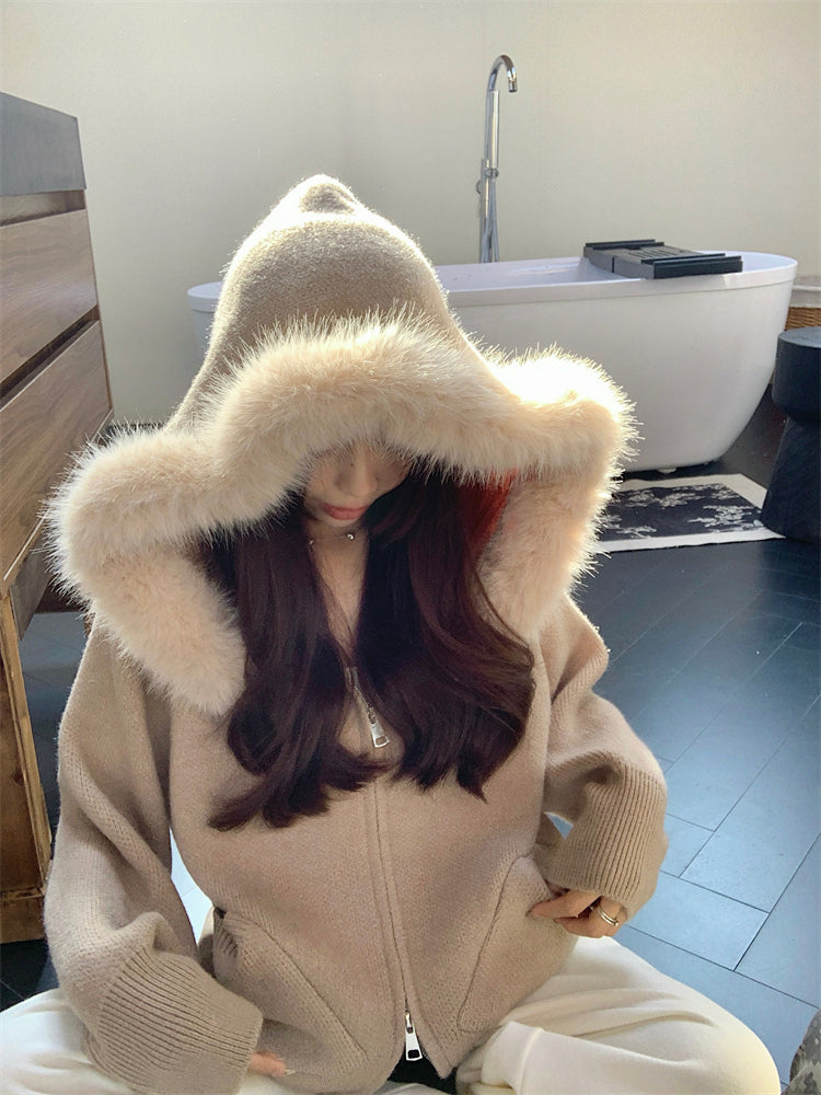 【outer】秋冬フード付きニットカーディガンG24582