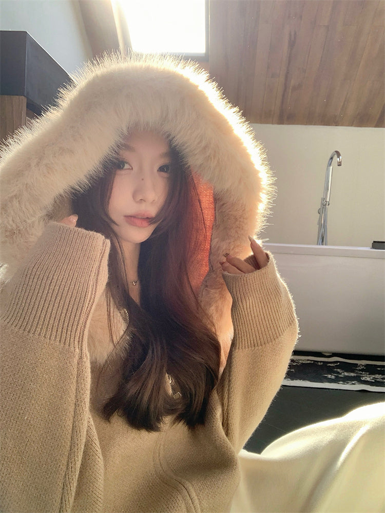 【outer】秋冬フード付きニットカーディガンG24582