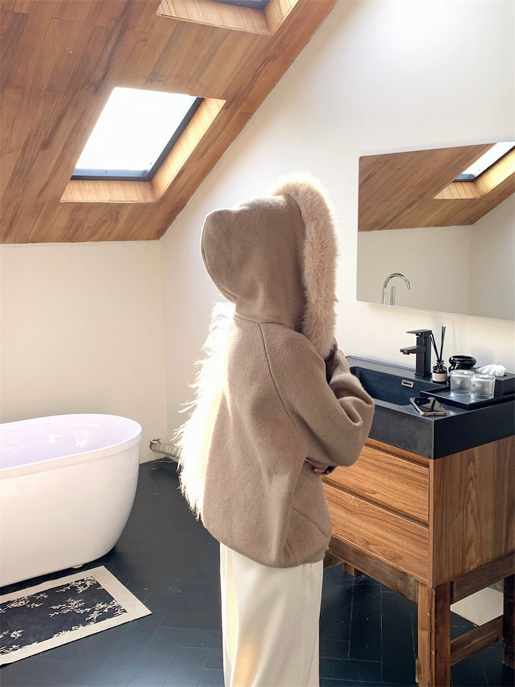 【outer】秋冬フード付きニットカーディガンG24582