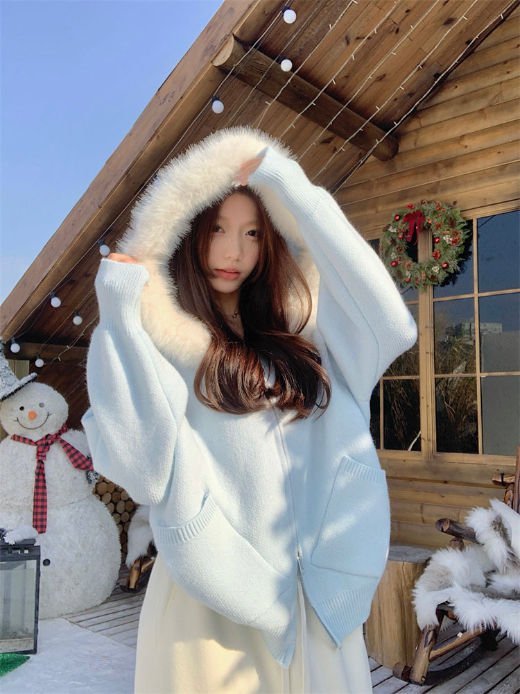 【outer】秋冬フード付きニットカーディガンG24582