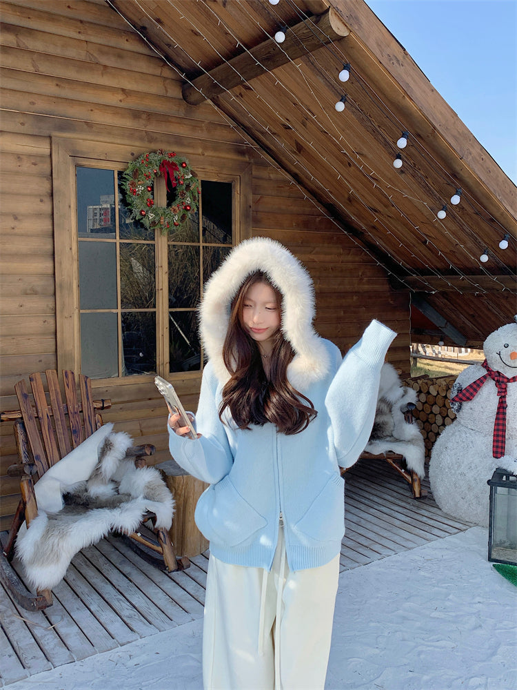 【outer】秋冬フード付きニットカーディガンG24582