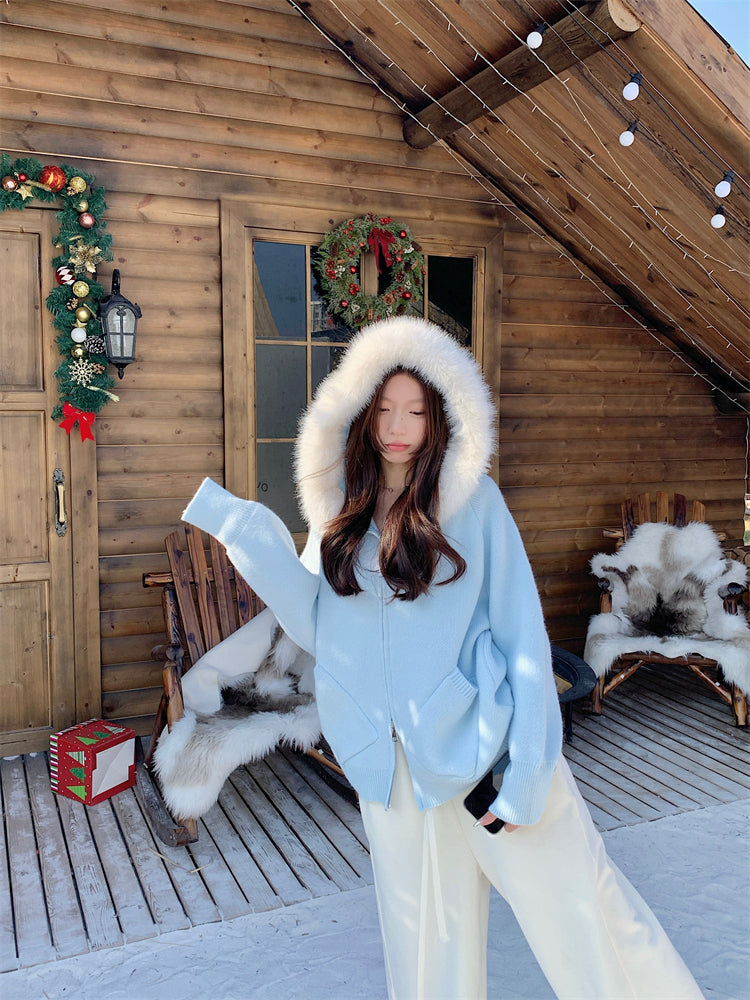 【outer】秋冬フード付きニットカーディガンG24582