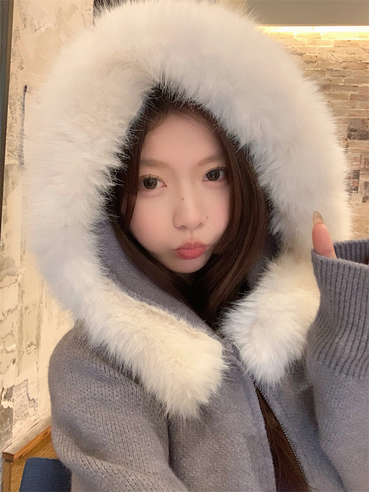 【outer】秋冬フード付きニットカーディガンG24582