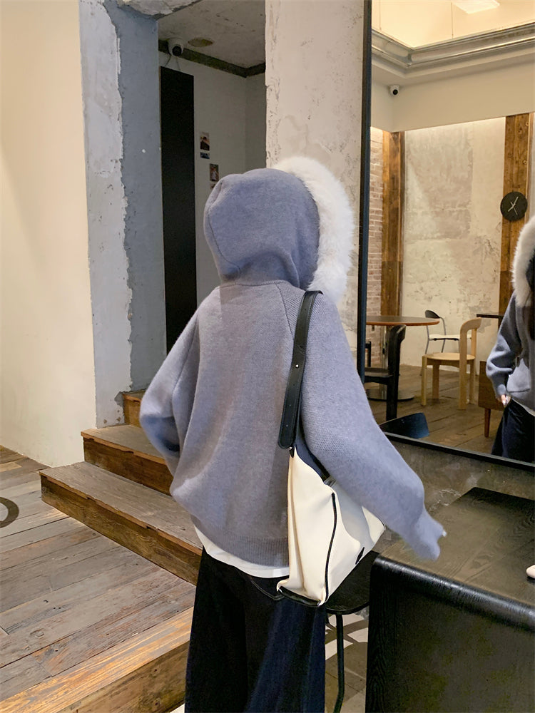 【outer】秋冬フード付きニットカーディガンG24582