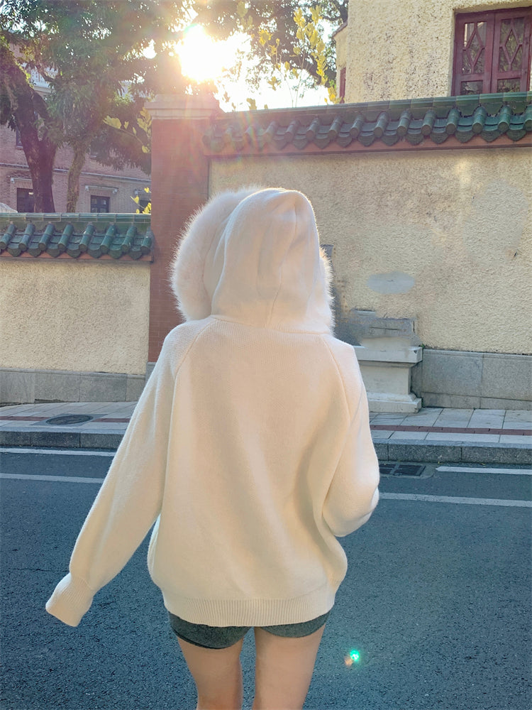 【outer】秋冬フード付きニットカーディガンG24582