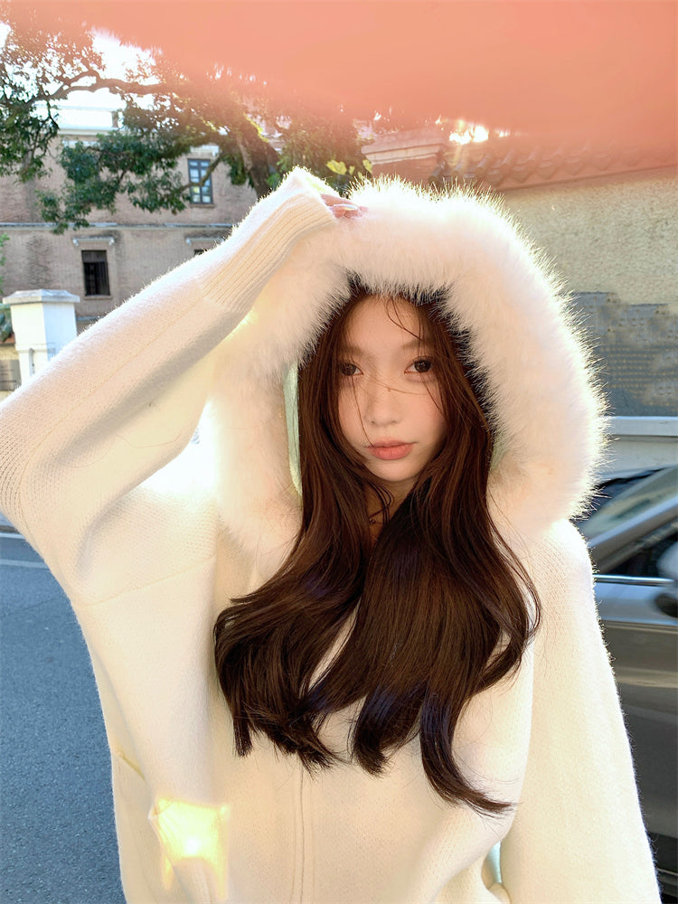 【outer】秋冬フード付きニットカーディガンG24582