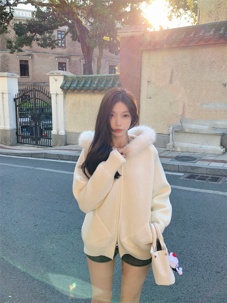 【outer】秋冬フード付きニットカーディガンG24582