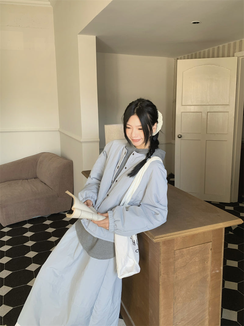 【set】冬ラウンドネックコート＋スカート2点セットG24585