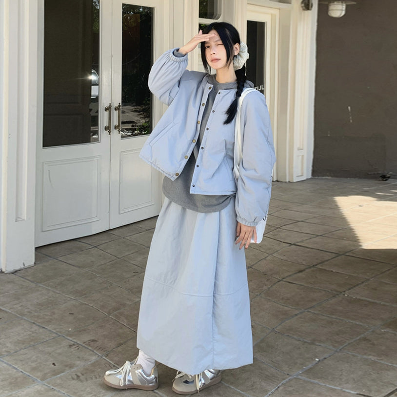 【set】冬ラウンドネックコート＋スカート2点セットG24585