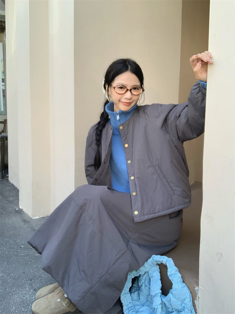 【set】冬ラウンドネックコート＋スカート2点セットG24585