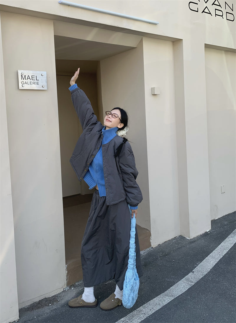 【set】冬ラウンドネックコート＋スカート2点セットG24585