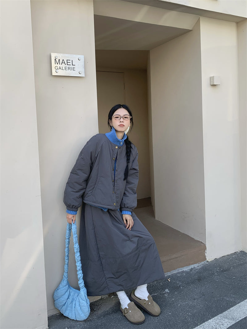 【set】冬ラウンドネックコート＋スカート2点セットG24585