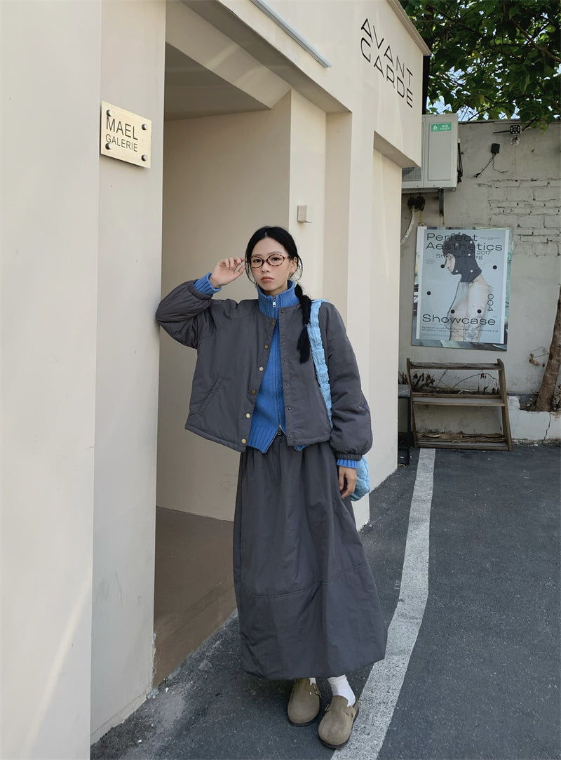 【set】冬ラウンドネックコート＋スカート2点セットG24585