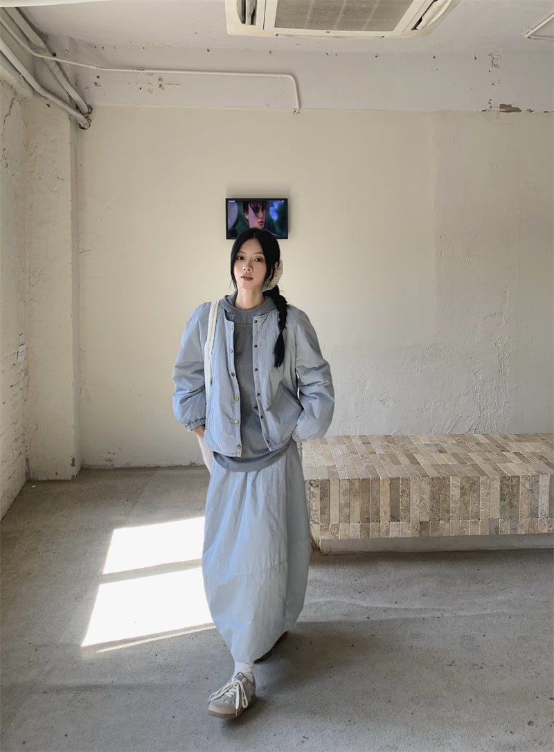 【set】冬ラウンドネックコート＋スカート2点セットG24585