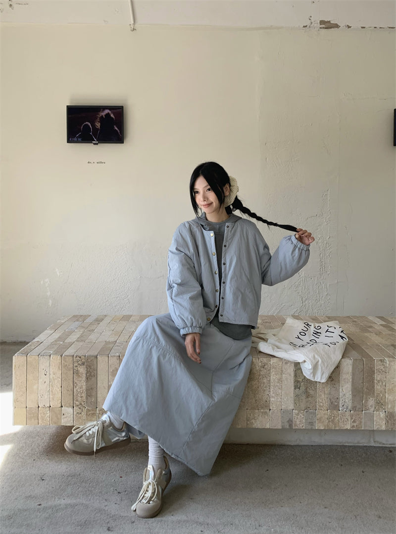 【set】冬ラウンドネックコート＋スカート2点セットG24585